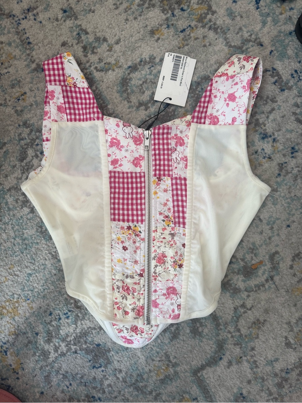 NWT Guizio Mina Patchwork Corset in Pink Multi - Picture 4 of 5